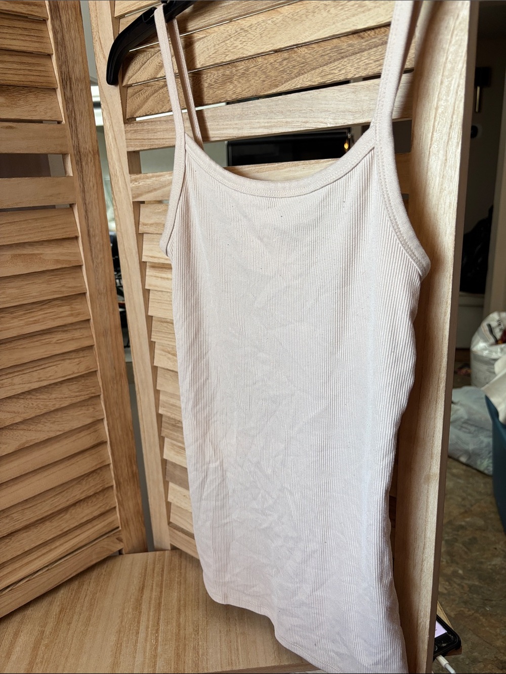No Boundaries Ribbed Spaghetti Strap Tank Top - Tan medium